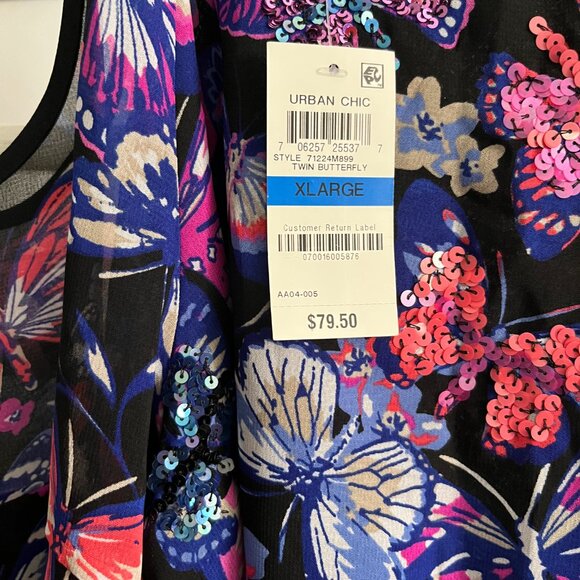 BNWT INC Urban Chic Sequin Twin Butterfly Purple Pink cold shoulder blouse (XL) - Picture 5 of 9